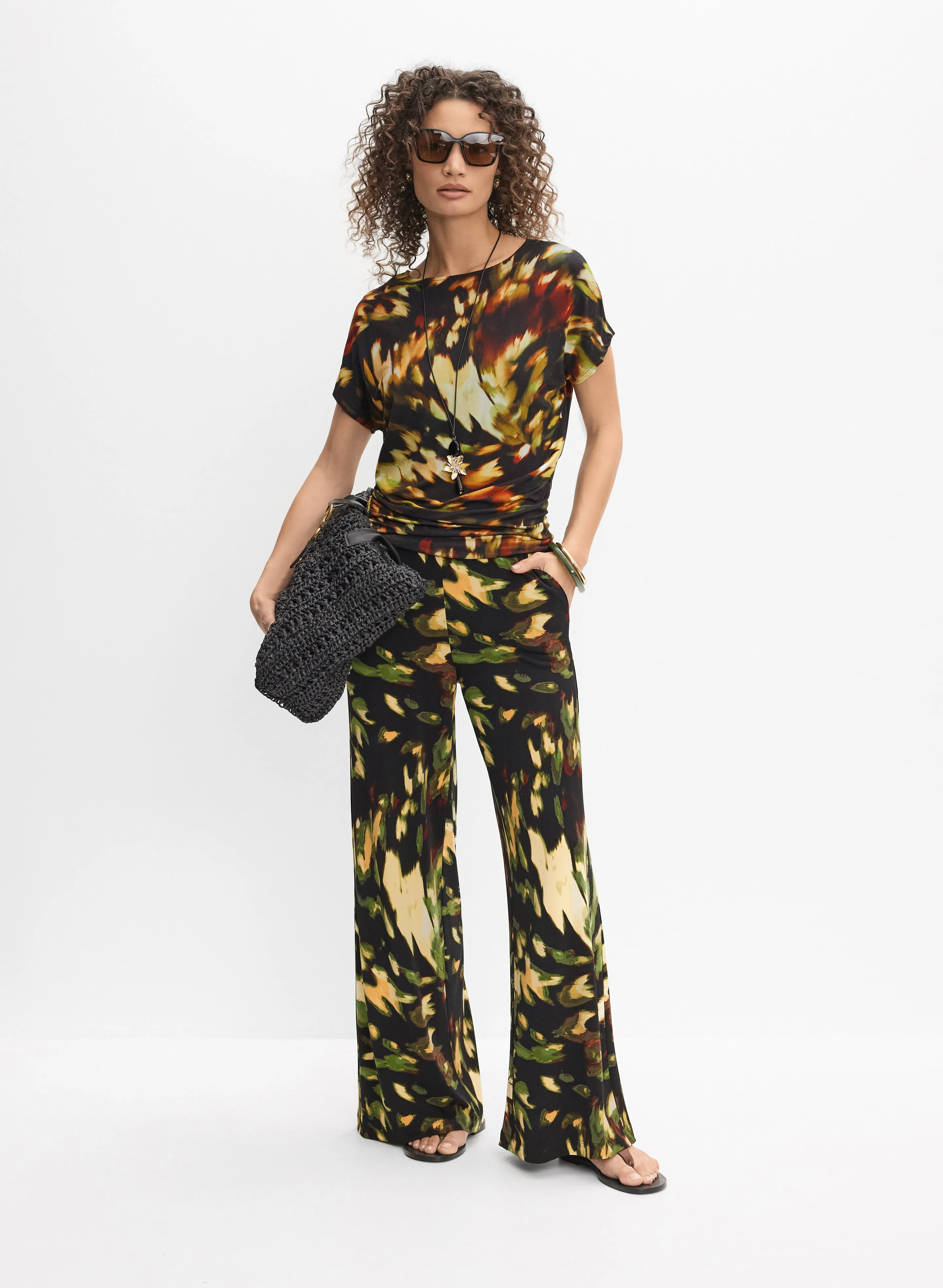 Abstract Wide-Leg Pants