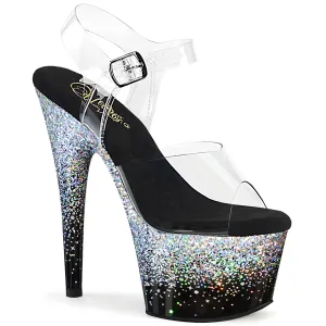 ADORE-708SS Gradient Silver Glitter Platform 7 Inch High Heel