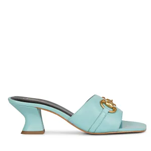 Bianca Sky Blue Leather Stiletto Heel Mules