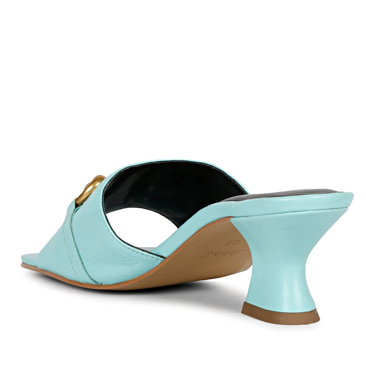 Bianca Sky Blue Leather Stiletto Heel Mules