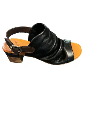 CONTRAST STRAP RUCHED BLACK CHUNKY HEEL SANDAL