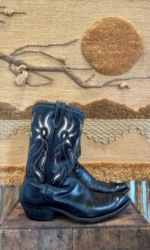 FIERCE BLACK Vintage 60s Leather Boots | Western, Cowboy • Mens size 9ish (not marked)