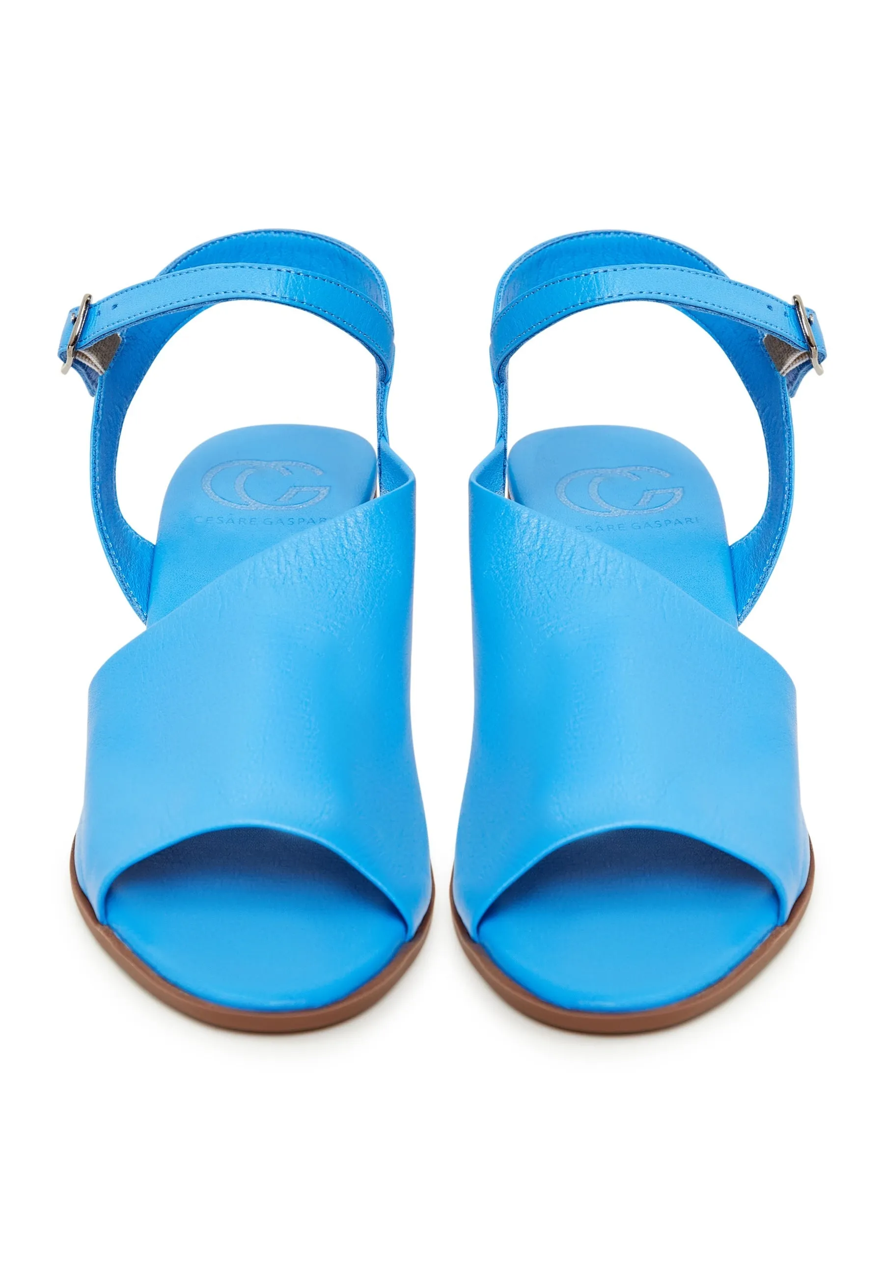 Leather Block Heeled Sandals - Blue