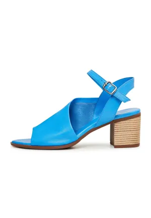 Leather Block Heeled Sandals - Blue