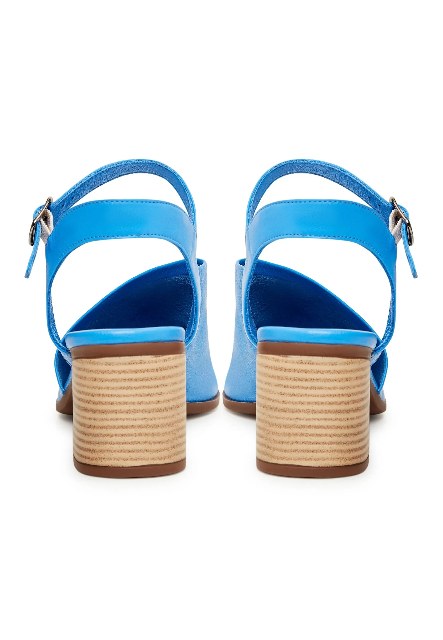 Leather Block Heeled Sandals - Blue