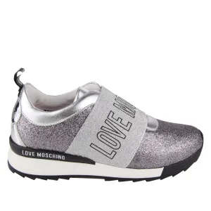 Love Moschino Grey Glitter Strap Trainer