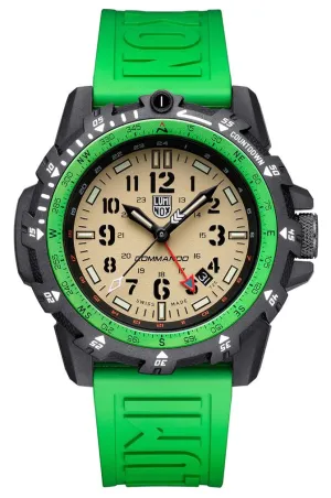 Luminox Commando Raider GMT CARBONOX Beige Dial Green Rubber Strap Date Divers Quartz Mens Watch XL.3337