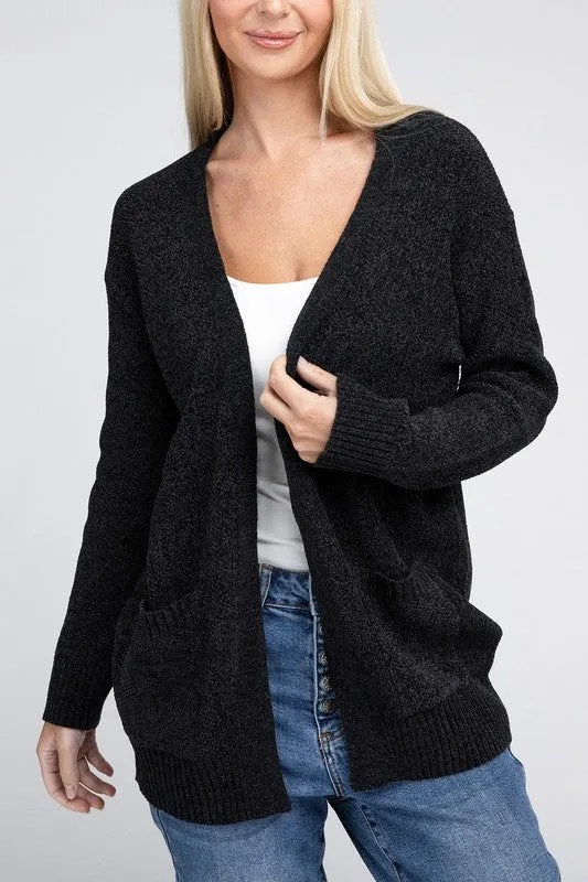 Melange Open Front Sweater Cardigan - Zenana