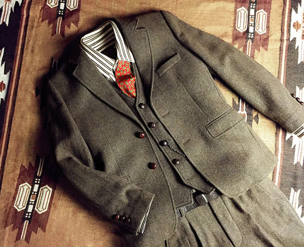 Men's 1920s Herringbone Tweed Suit Jacket Ivy Style