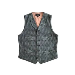 Men's Indigo Shawl Collar Jacquard Vest