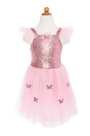 Pink Sequins Butterfly Dress With Wings