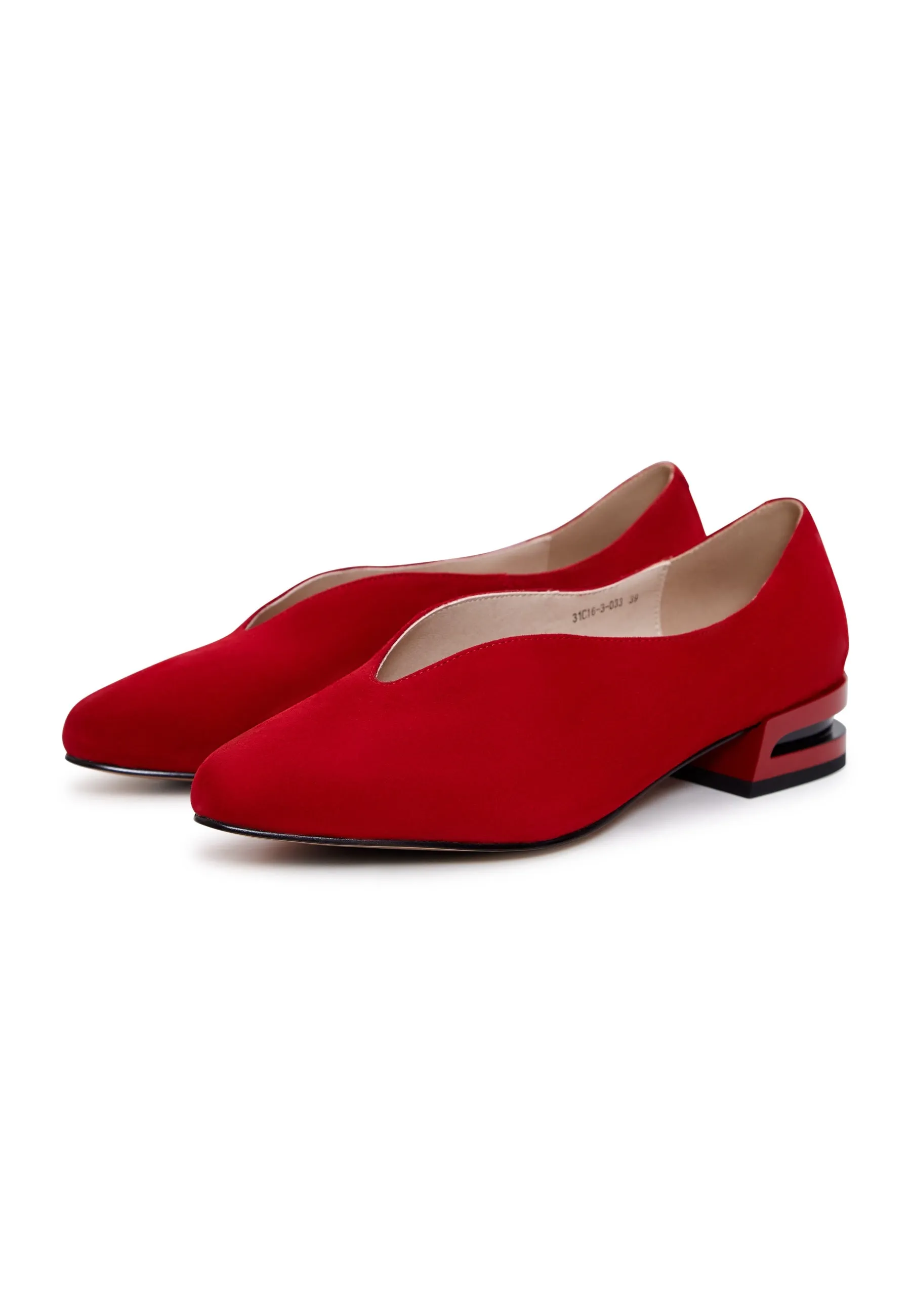 Pointed Tip Suede Ballerinas - Red