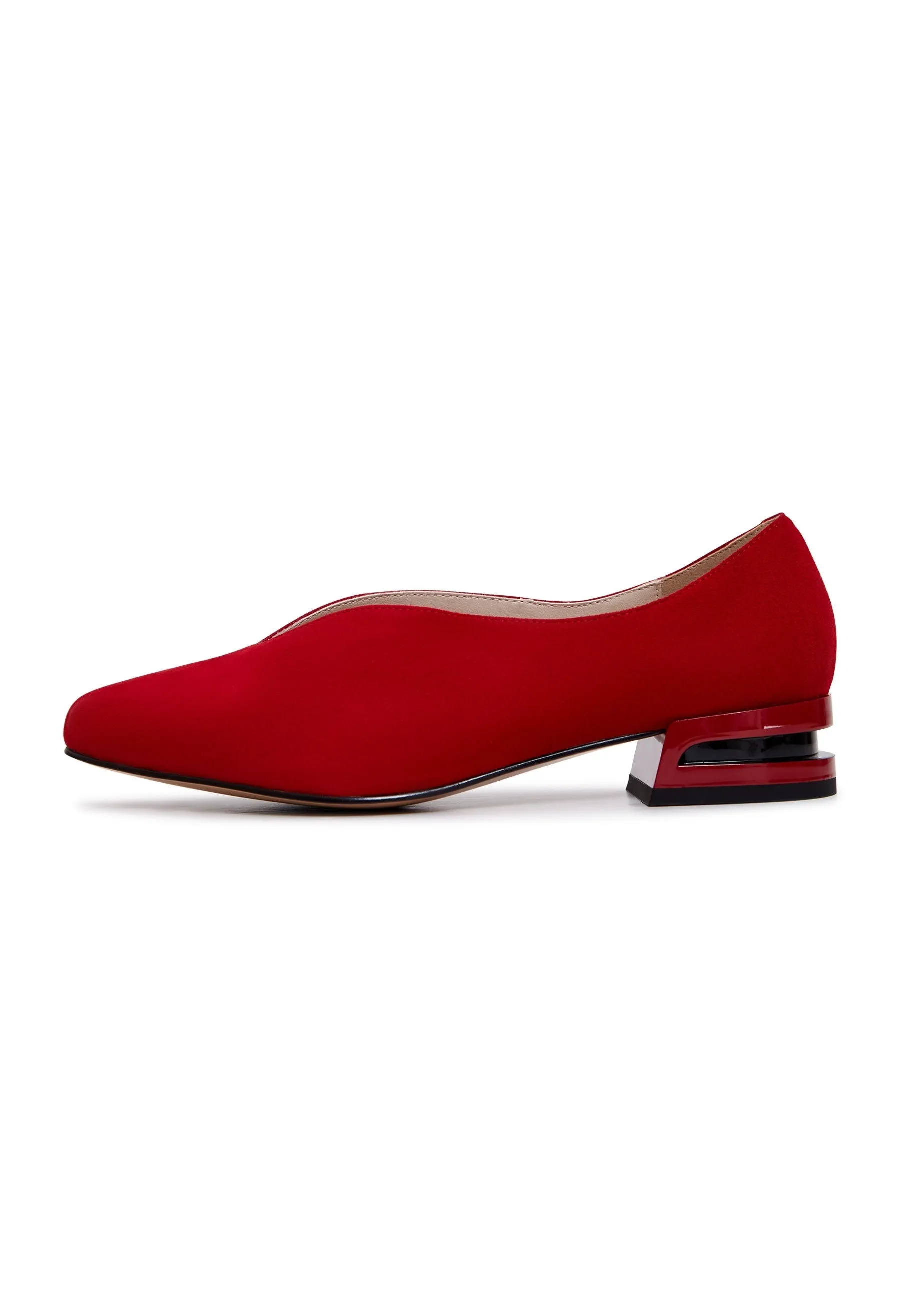 Pointed Tip Suede Ballerinas - Red