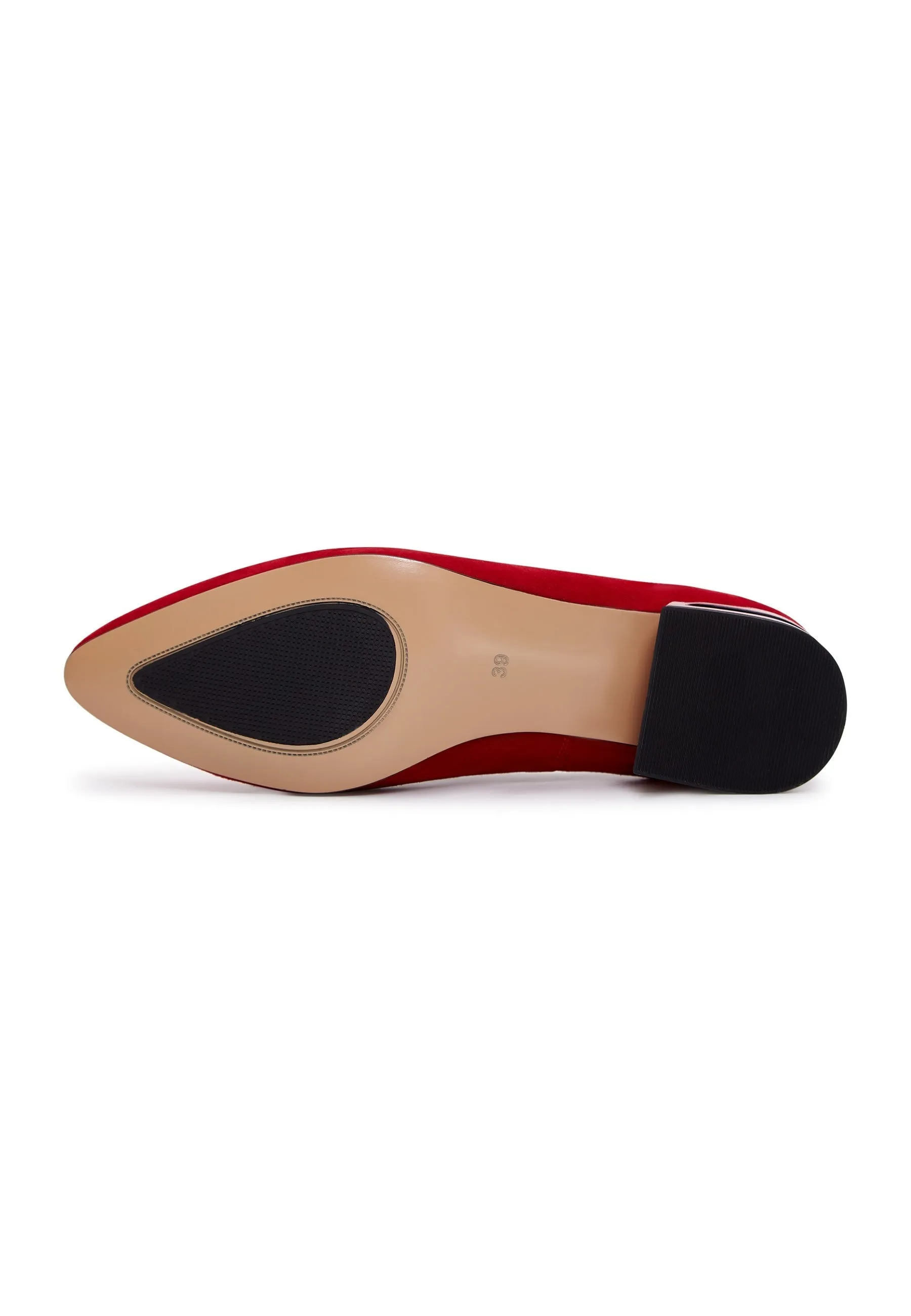 Pointed Tip Suede Ballerinas - Red