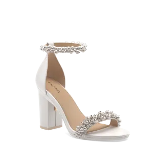 The Pashionista - White Satin Pearl   Block Heel Kit 4 White